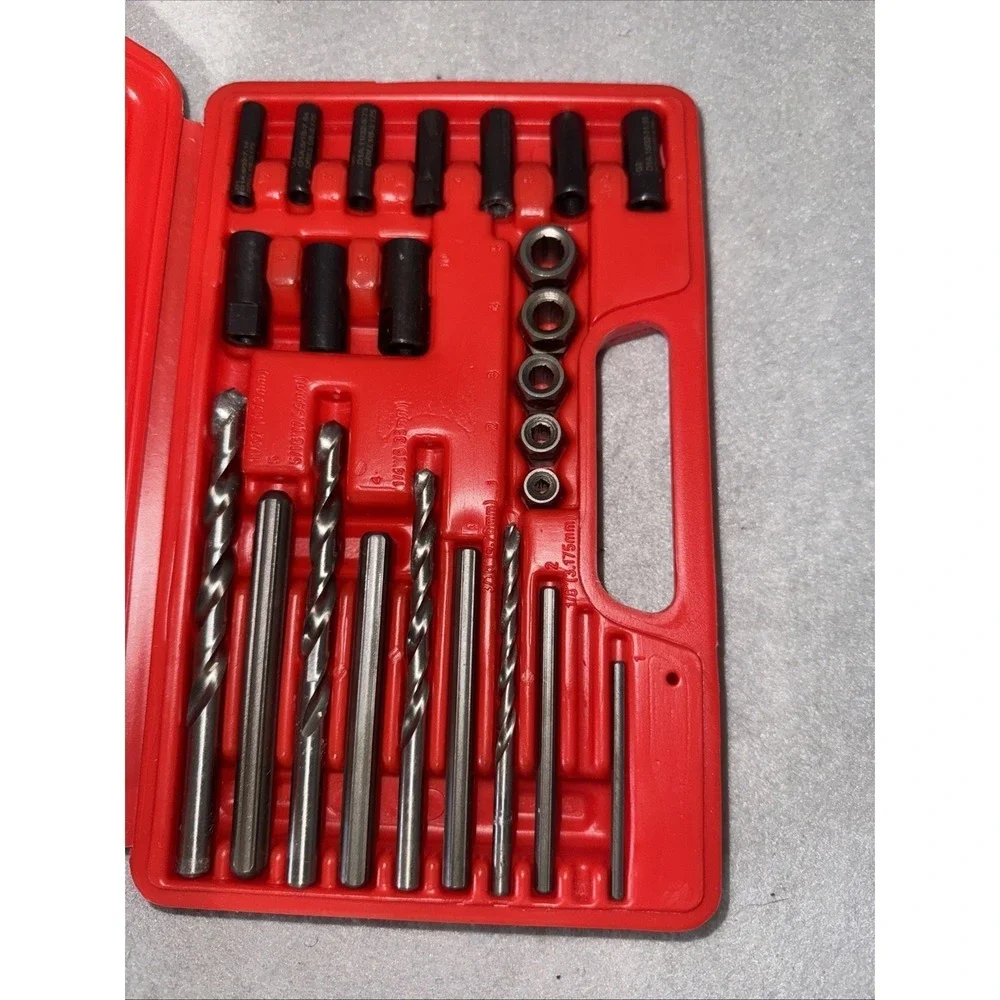 24 PIECE STUD EXTRACTOR DRILL SHAFT NUT TOOL SET IN CASE 4.75mm 15mm *Read*